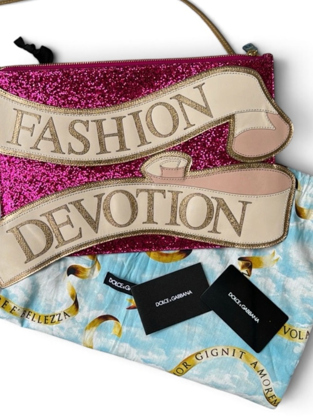 Dolce & Gabbana Glitter Pink CLEO Bag New w/Duster and Card